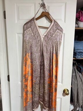 Narciso Rodriguez Pink-Taupe and Orange Paisley Halter Maxi Dress
